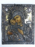  Владимирская Икона Божией Матери  в окладе. Дерево, масло; оклад - се