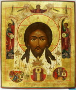 Икона Спас Нерукотворный с архангелами Гавриилом, Рафаилом и Михаилом.