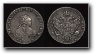 1 Рубль 1744 г. ММД. Аббревиатура монетного двора разделена точками.