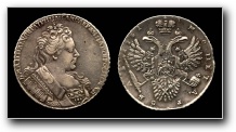 1 Рубль 1731 г. Л.ст.:Портрет с                       брошью на груди.