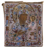 Грузинская икона Богородицы  в бисерном окладе. Дерево (липа), холст, 