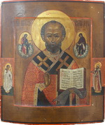 Икона Святой Николай Чудотворец с приписными Св. Ангелом Хранителем и 